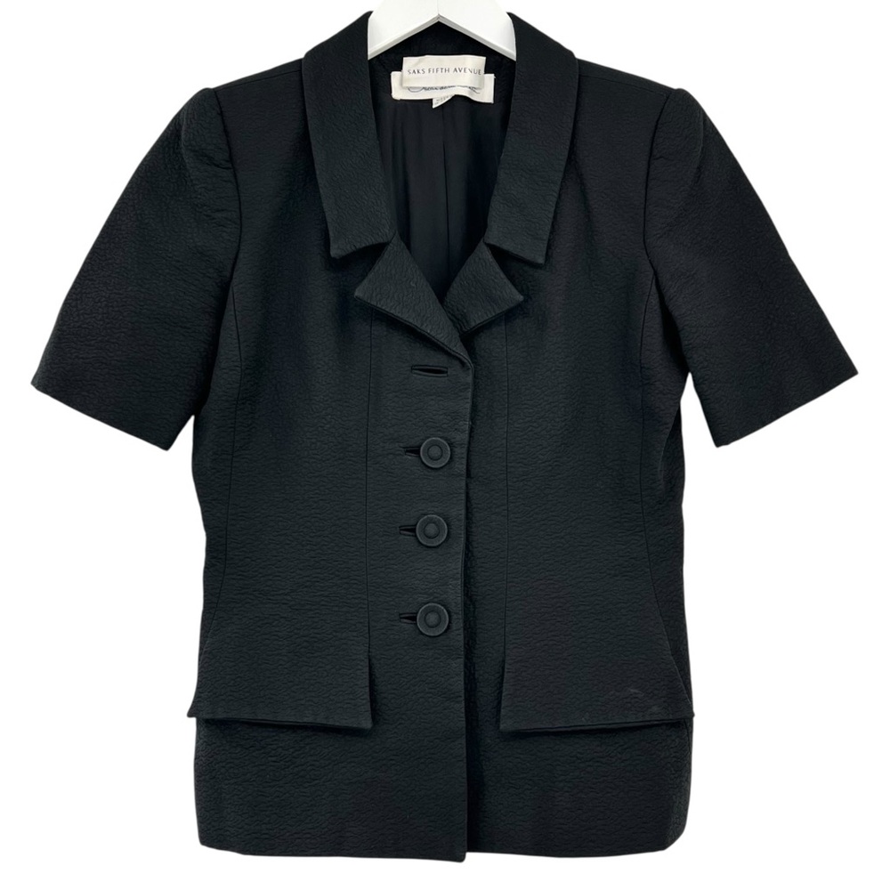 Vintage Oscar De La Renta Black Fitted Waist Short Sleeve Blazer Style Top sz 8